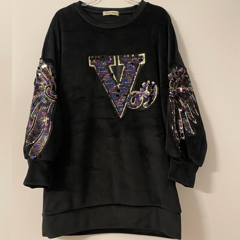 FUNKY TOWN Sequin Fabric Luxe Design Long Sweater Dress